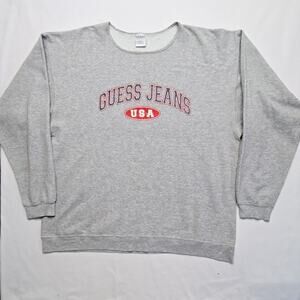 Vintage Guess Jeans USA Sweatshirt Gray Logo Graphic Crewneck XL 90s
